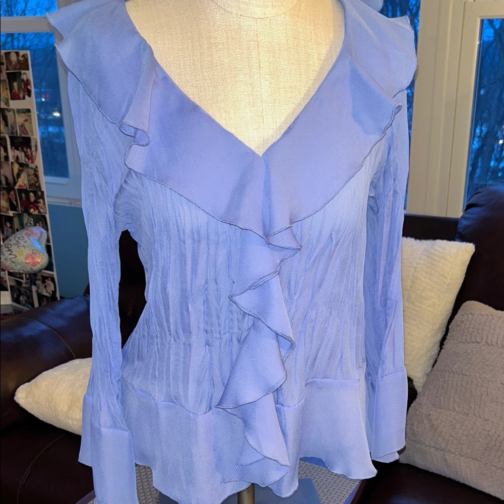 Bethany Y2K Elegant Ruffled Periwinkle Size L -12-14 Women's Blouse